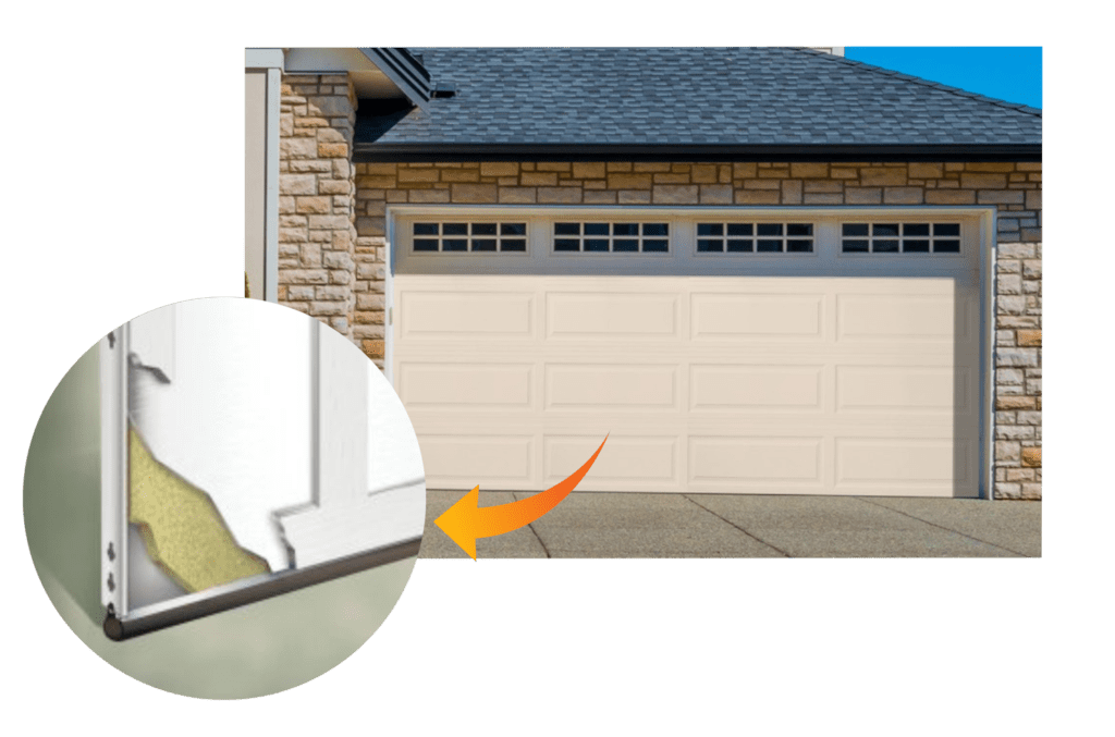 Inside view of an insulated garage door showing the layers of insulation for energy-efficiency performance.