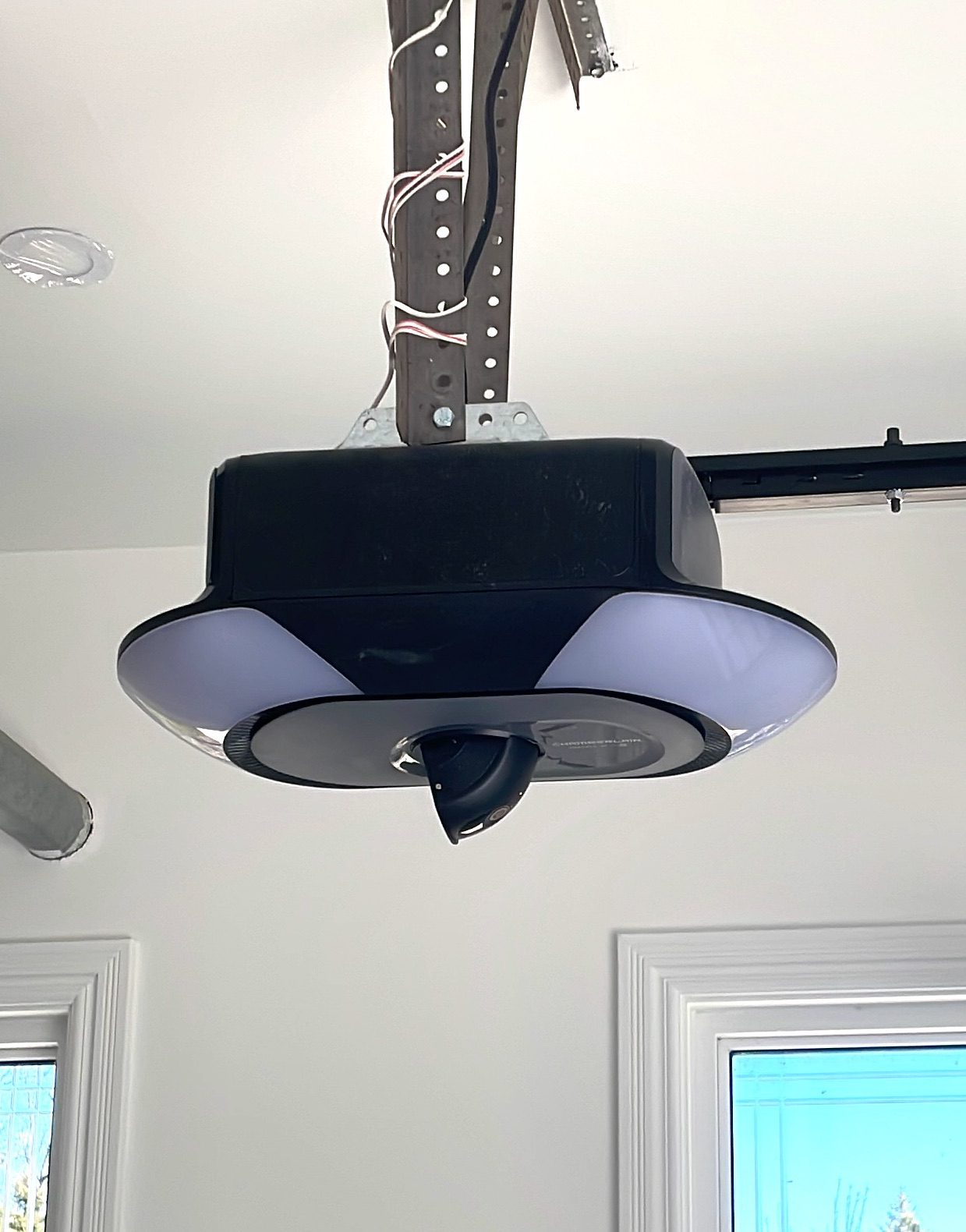 Penguin Garage Doors freshly installed smart Chamberlain belt drive garage door opener with built-in camera for secure and convenient operation